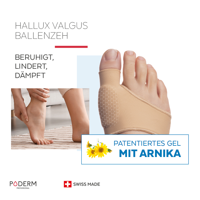 Poderm Orthese gegen Hallux valgus und Ballenzehen - beruhigt entlastet und dämpft Poderm Orthese gegen Hallux valgus und Ballenzehen - beruhigt entlastet und dämpft