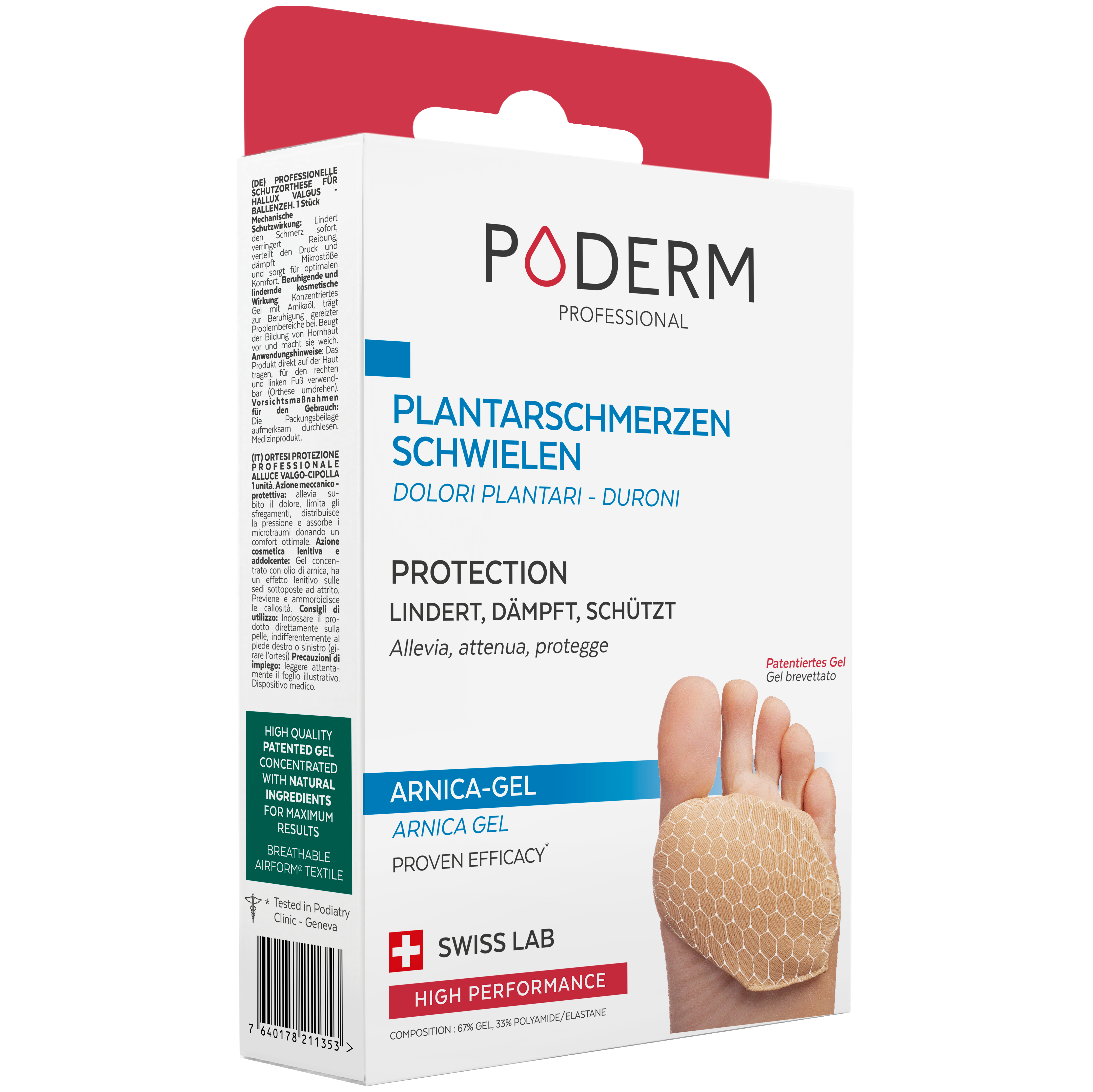 Schutz Arnika-Gel gegen Fußsohlenschmerzen & Schwielen Poderm, Metatarsalgie, Kallositis, Morton-Syndrom, Sesamoiditis